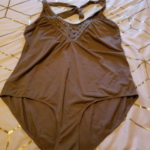 Brown 1 piece Halter Bathing Suit